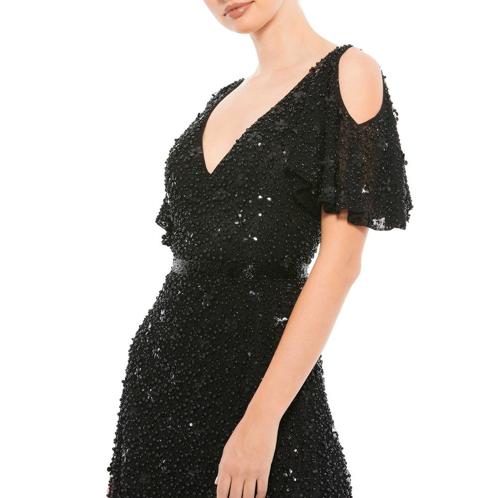 Mac Duggal Black Sequin Midi Dress - Picture 5 of 15